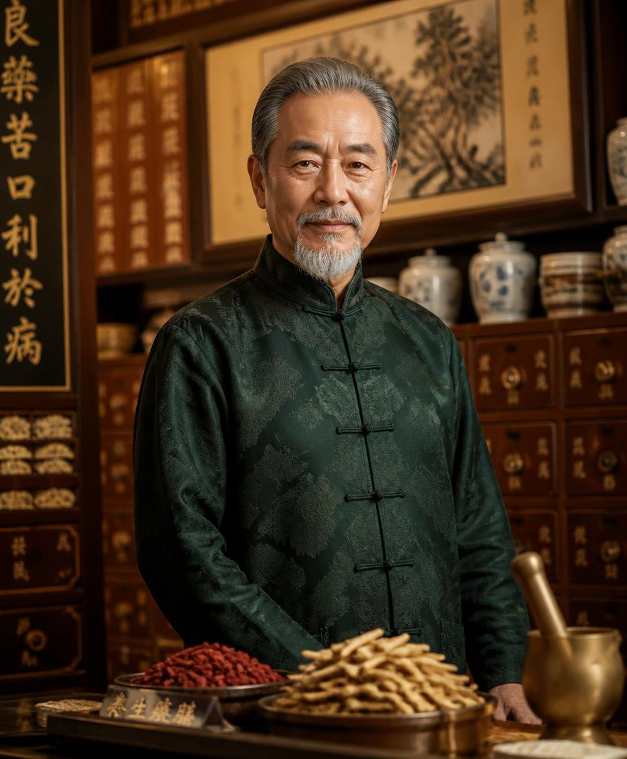Il Dr. Li Wei Zhang nella sua erboristeria tradizionale cinese